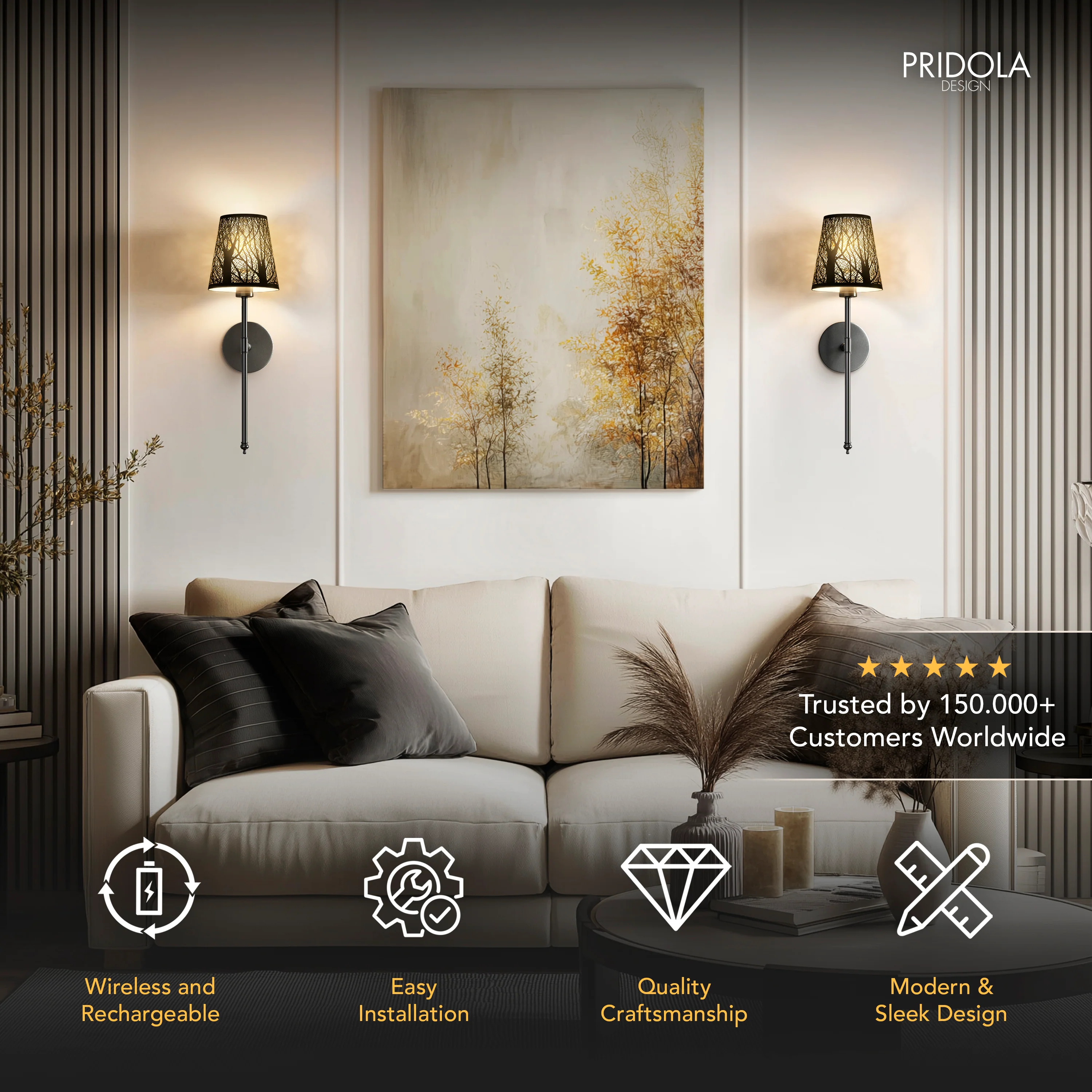 WIRELESS METALLIC WALL SCONCES (SET OF 2) - Image 2