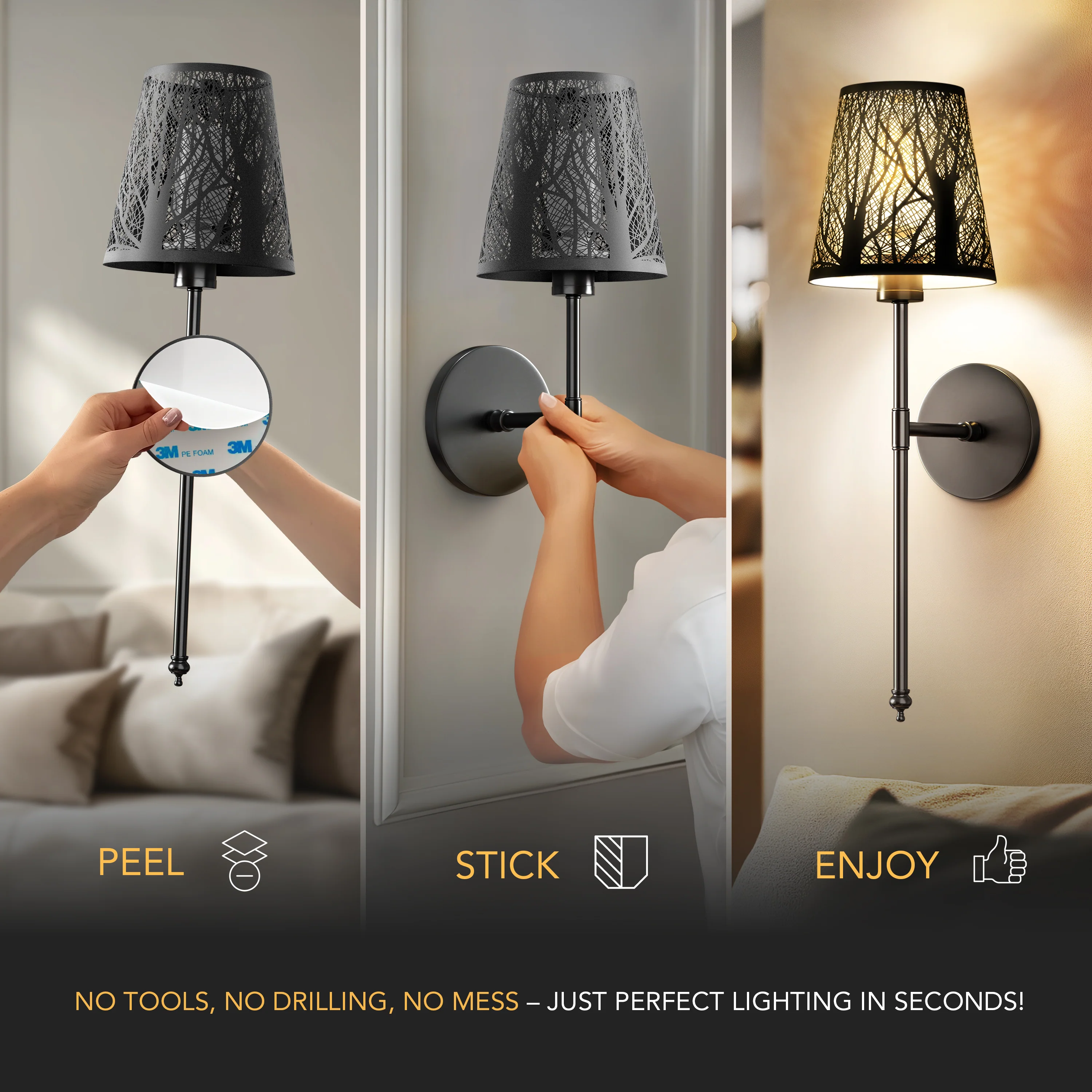 WIRELESS METALLIC WALL SCONCES (SET OF 2) - Image 3