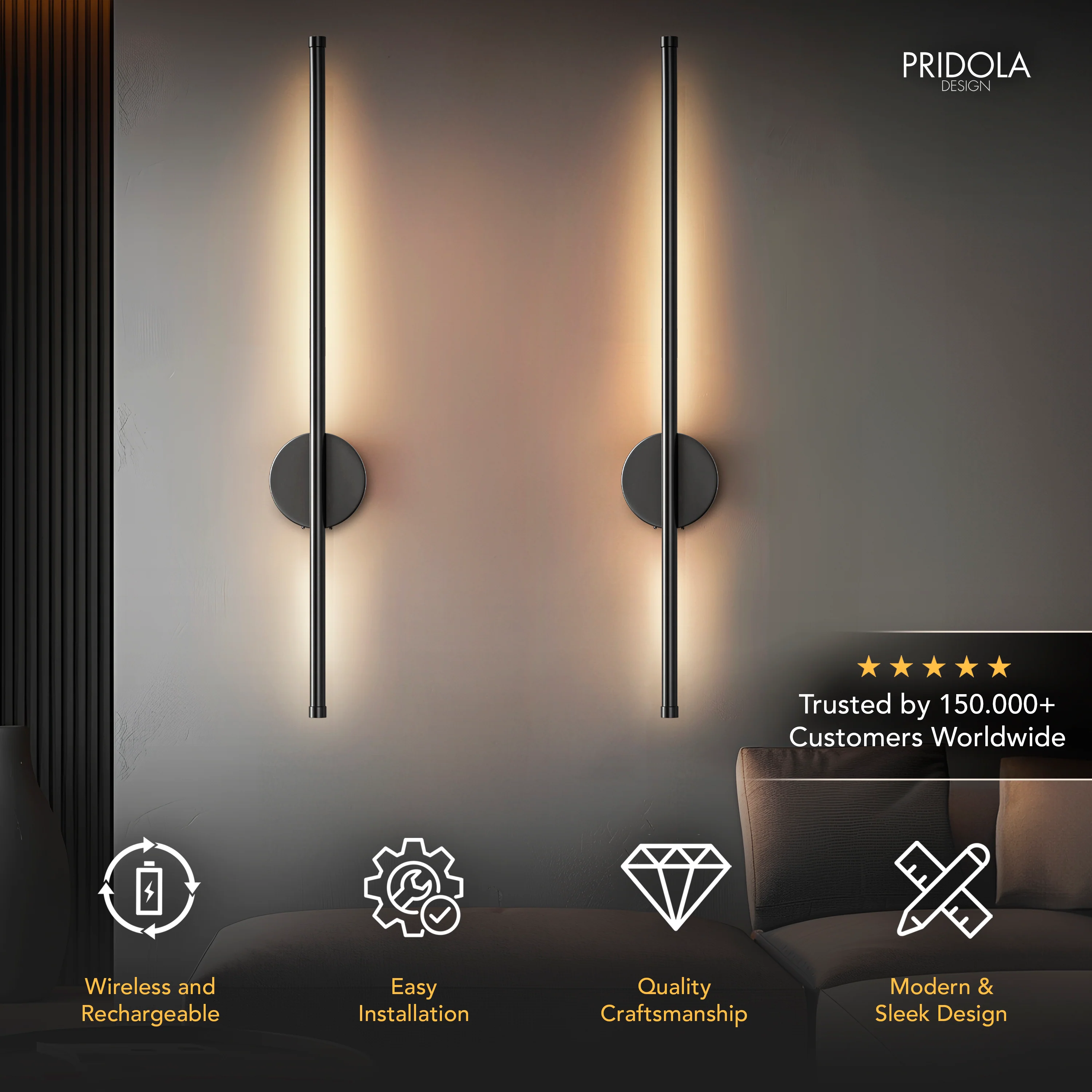 WIRELESS MODERN WALL LIGHTS (SET OF 2) - Image 2